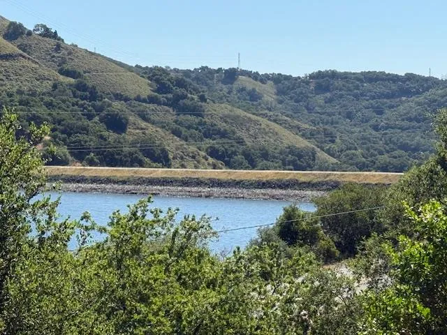 a view of a lake in middle of the green field