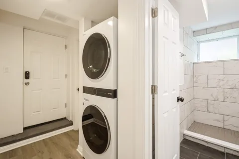 a utility room with dryer and washer
