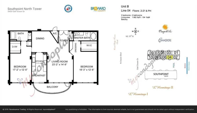 $4,300 | 3410 Galt Ocean Drive, Unit 1804N, Fort Lauderdale, FL 33308