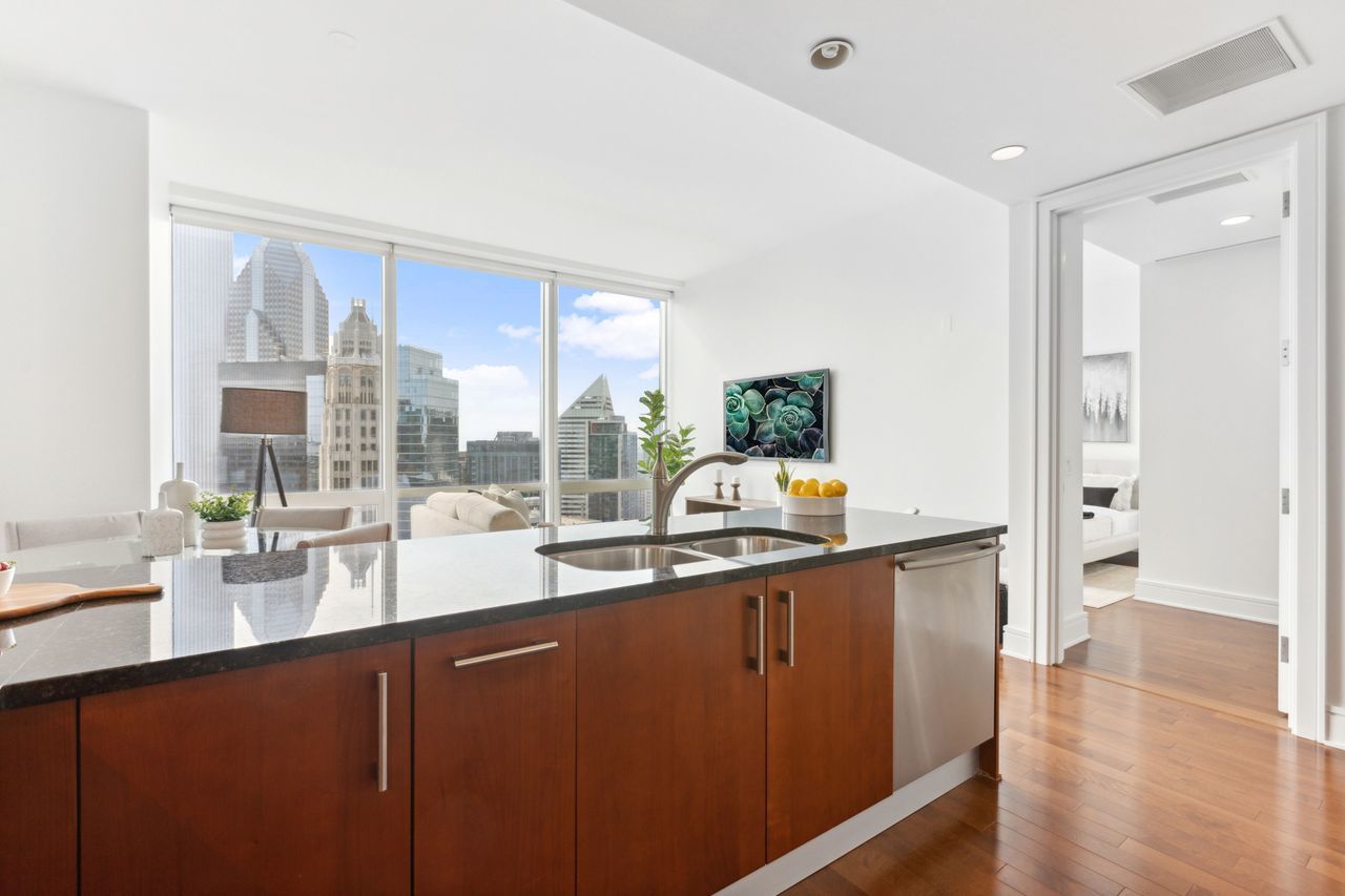 401 North Wabash Avenue, Unit 30I Chicago, IL 60611 - Photo 17 of 49 a kitchen with stainless steel appliances a sink and a window