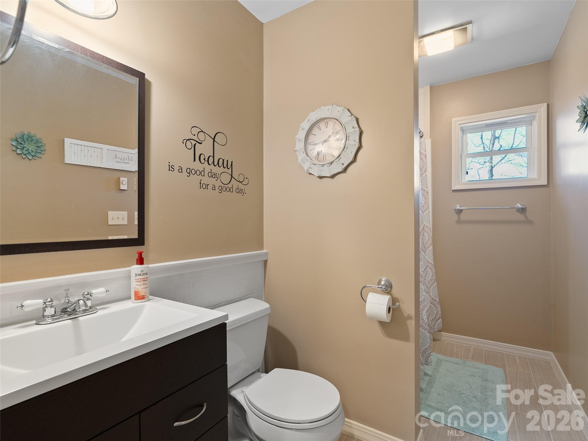 1672 Worley Cove Road Canton, NC 28716 - Photo 28 of 39 a bathroom with a granite countertop toilet sink and mirror