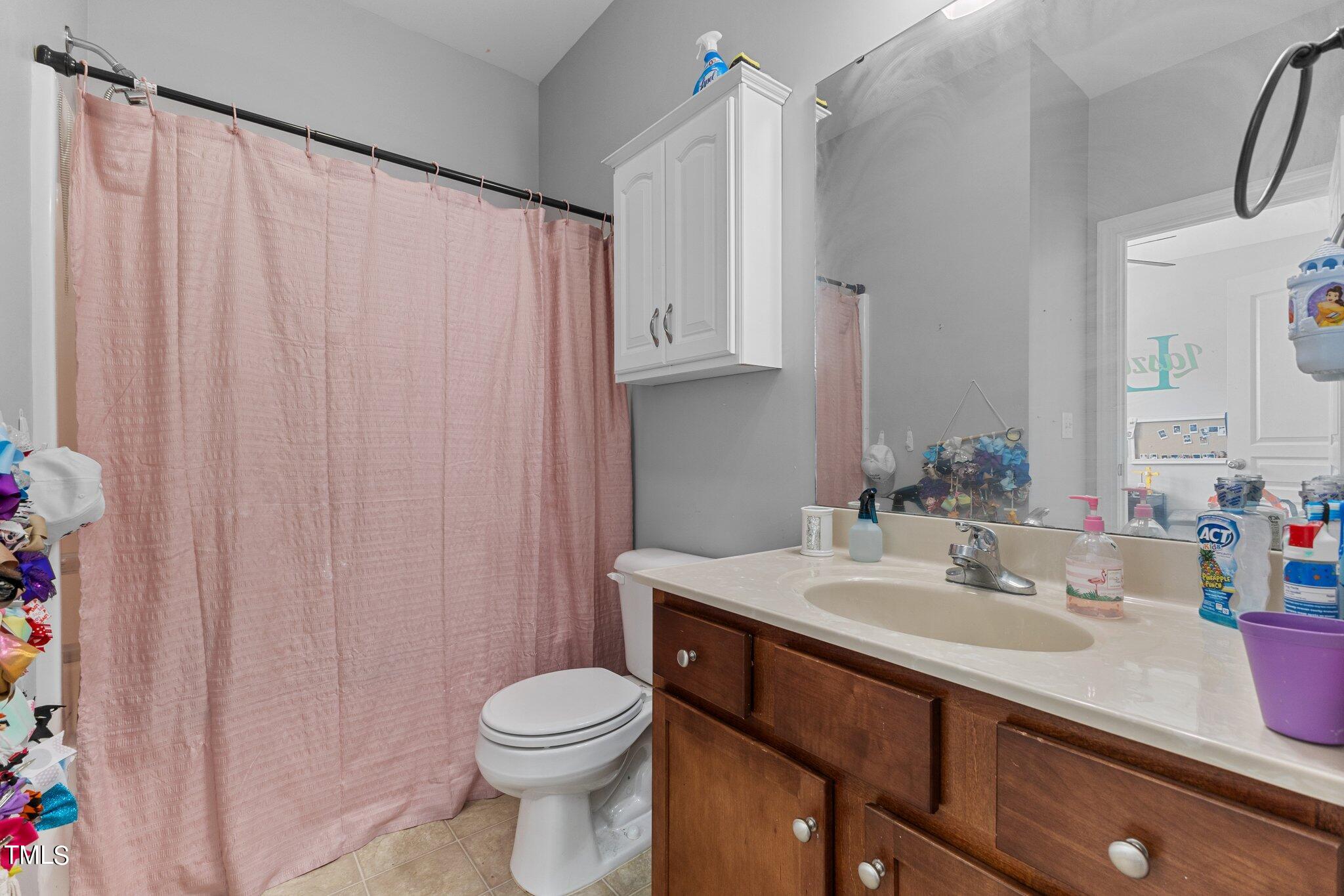 156 Williams Creek Drive Erwin, NC 28339 - Photo 7 of 37 a bathroom with a sink a toilet and shower curtain