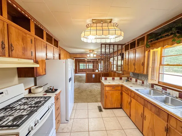 a kitchen with lots of counter top space
