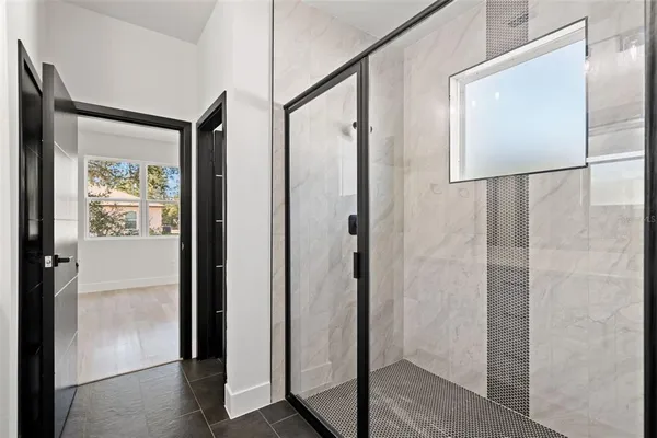 a bathroom with a mirror
