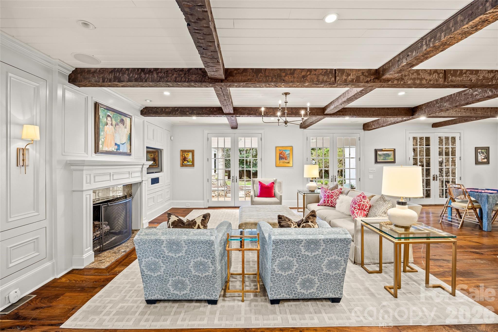 640 Colville Road Charlotte, NC 28207 - Photo 12 of 48 a living room with fireplace furniture and a potted plant