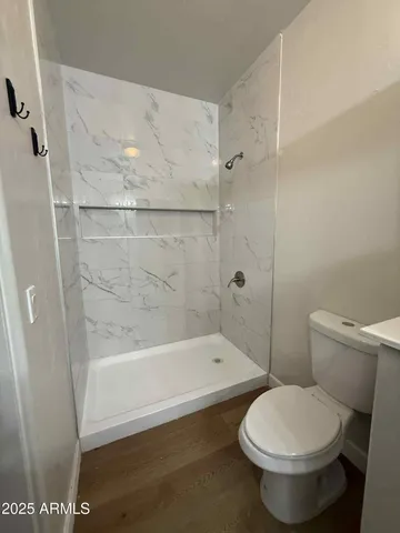 a bathroom with a toilet and a bathtub