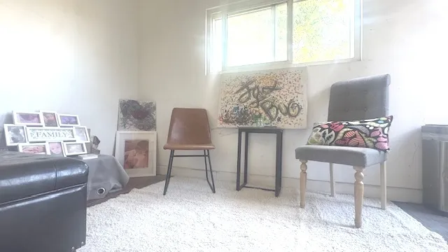 a living room with furniture rug and window