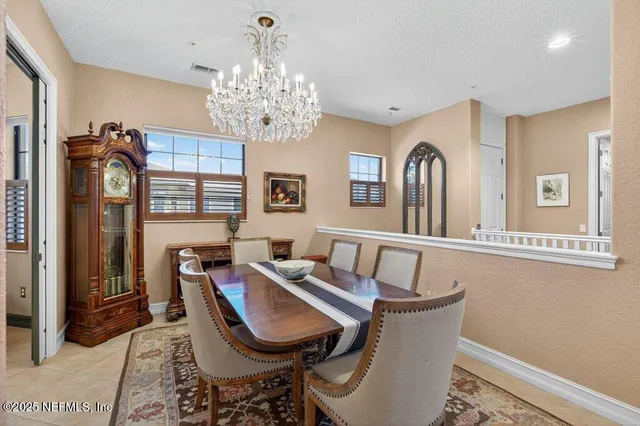 a view of a chandelier in a room
