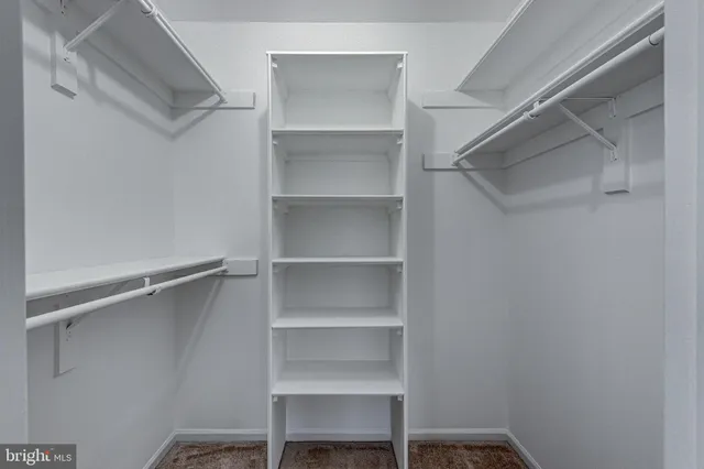 a view of walk in closet with empty racks