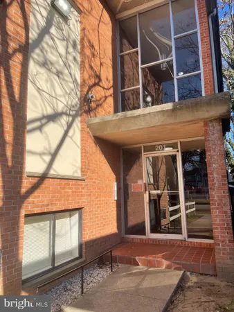 a view of a building with a large window