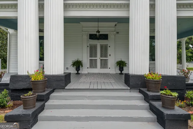 a view of porch with seating space