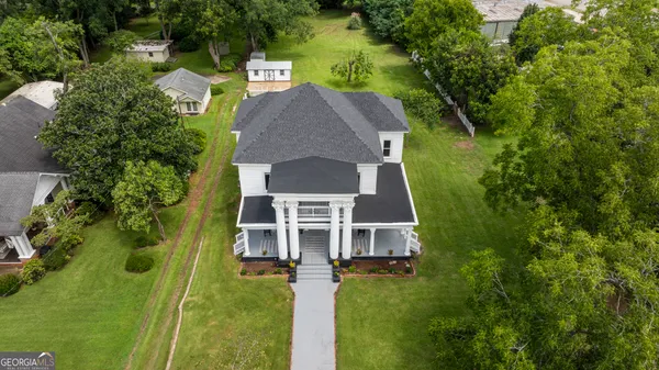 an aerial view of a city