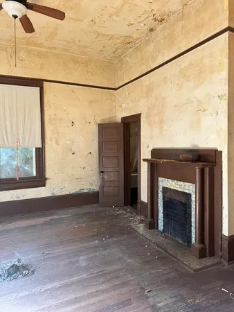 a view of a fireplace in the room