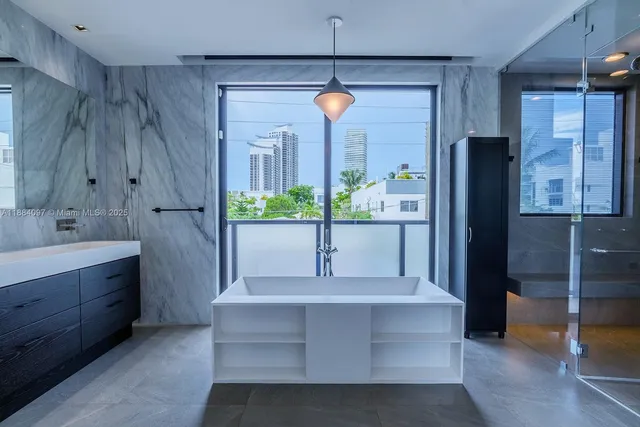 a kitchen with a refrigerator and a sink