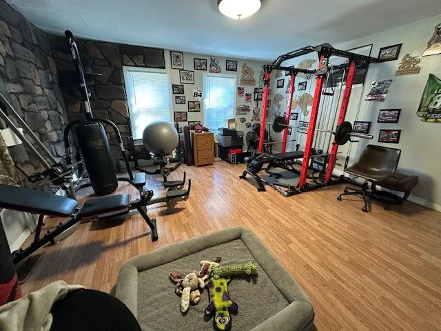 a view of a room with gym equipment