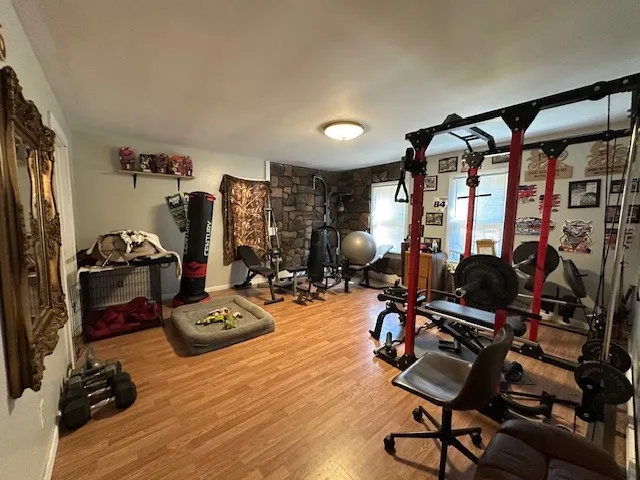 a view of a room with gym equipment