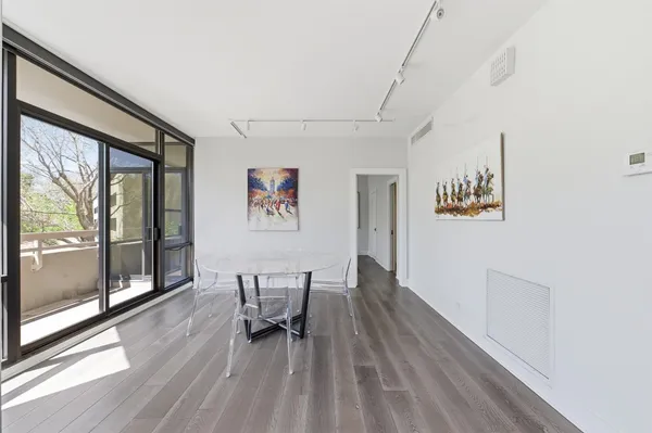 a workspace with wooden floor