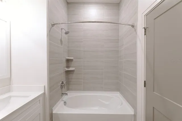 a bathroom with a bathtub