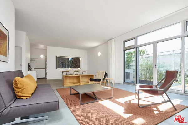 a living room with furniture rug and window