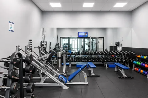 a view of a room with gym equipment