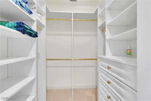 a view of walk in closet with empty racks