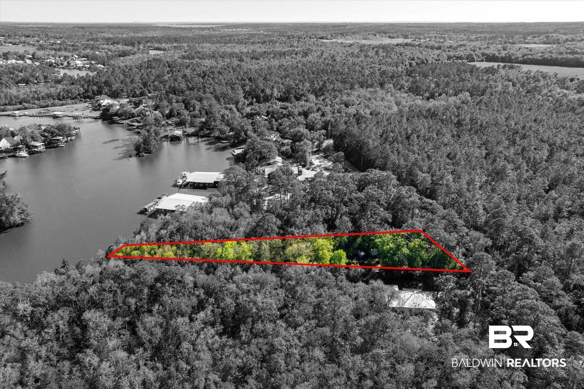 16620 Ferry Road Fairhope, AL 36532 - Photo 15 of 28 Drone / aerial view with a wooded view and a water view