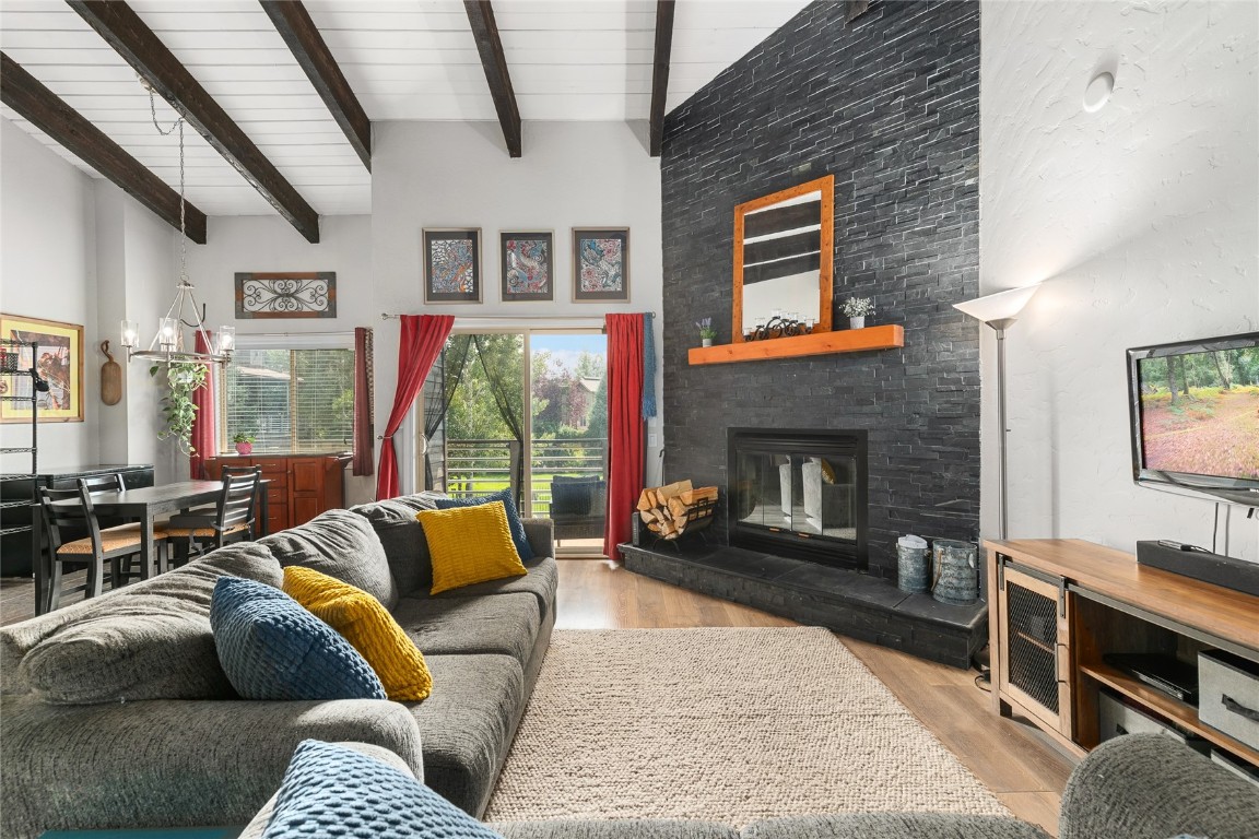 1355 Walton Creek Road, Unit 20 Steamboat Springs, CO 80487 - Photo 11 of 43 a living room with furniture fireplace and flat screen tv