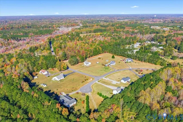 a view of swimming pool with palm trees and a small yard