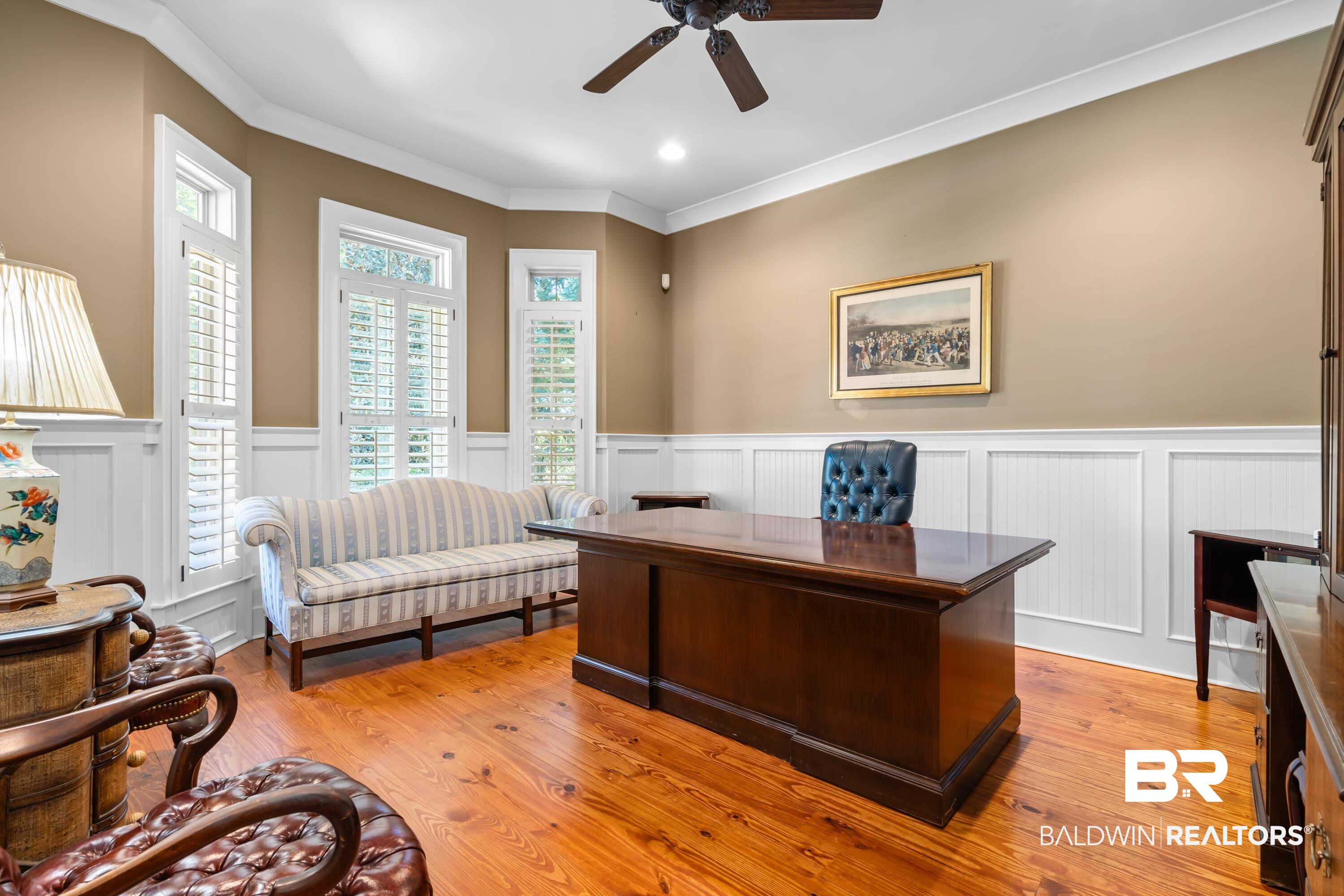 30057 Dolive Ridge Daphne, AL 36527 - Photo 8 of 55 Office with light hardwood / wood-style flooring, ceiling fan, and ornamental molding
