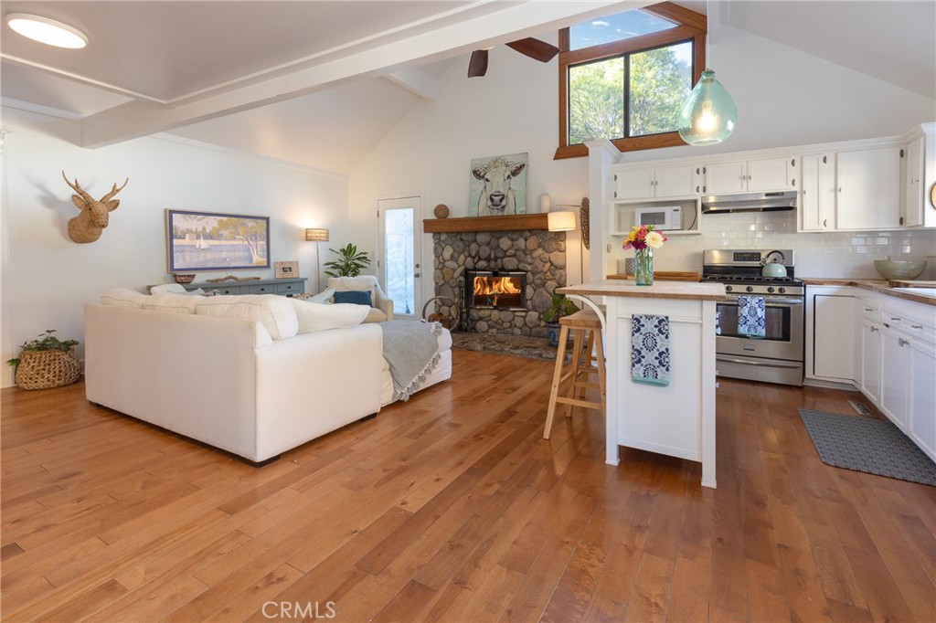 28344 Water Way Silverado, CA 92676 - Photo 14 of 34 a living room with stainless steel appliances furniture a fireplace and a wooden floor
