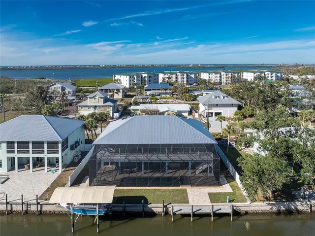 a view of a building with sitting area