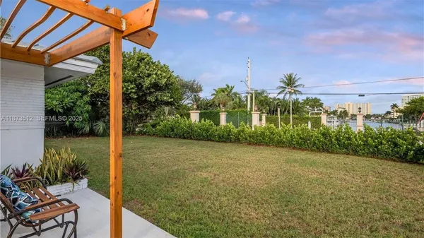 a view of a patio with chair and table