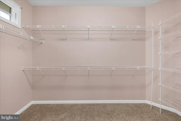 an empty room with a ceiling fan and windows