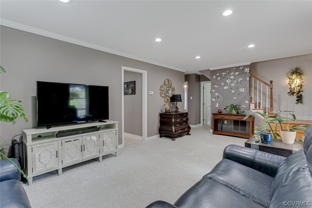 2125 Briarcliff Road Richmond, VA 23225 - Photo 11 of 27 Living room featuring crown molding and light carpet