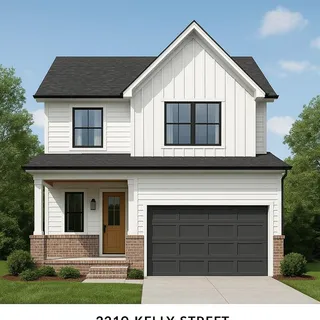 a front view of a house with a garage and balcony