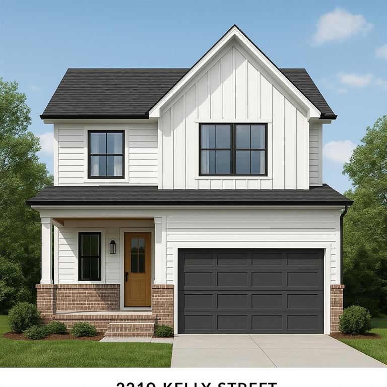 a front view of a house with a garage and balcony