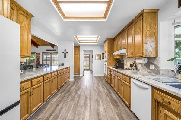 a large kitchen with cabinets