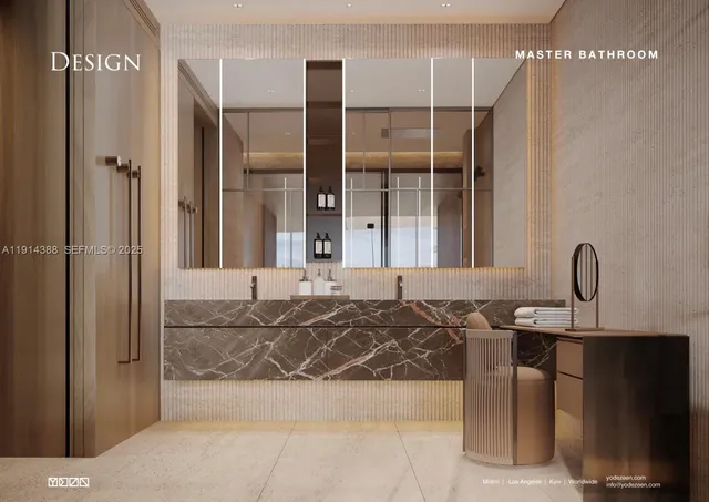 a bathroom with double vanity and a bathtub