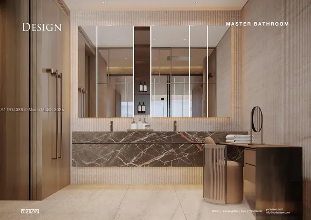 a bathroom with double vanity and a bathtub