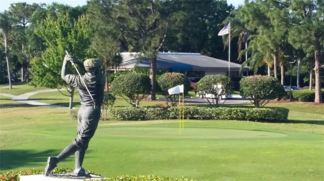 a view of a park with swings