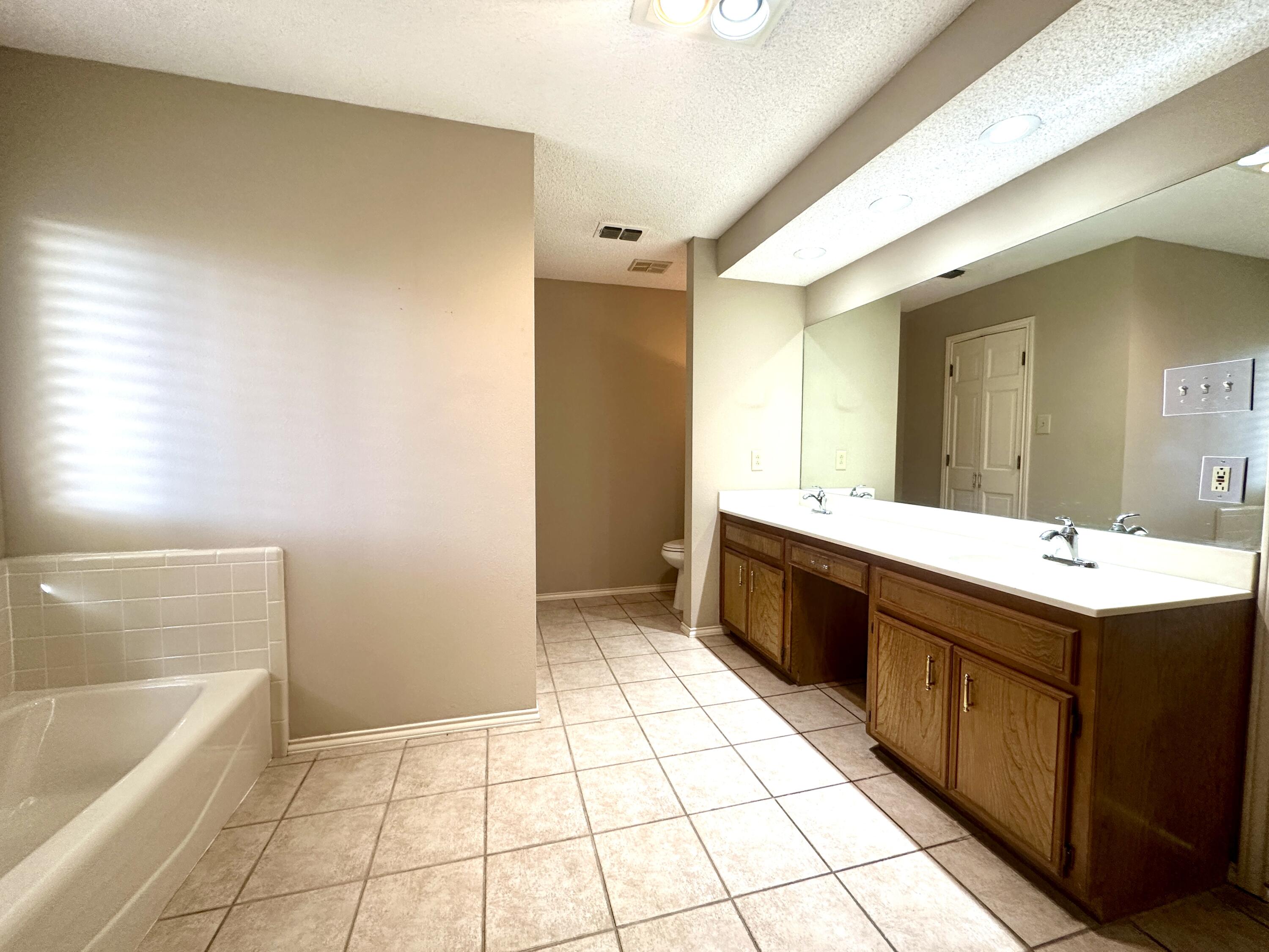 8614 Memphis Avenue, Unit B Lubbock, TX 79423 - Photo 10 of 11 a spacious bathroom with a double vanity sink mirror and bathtub