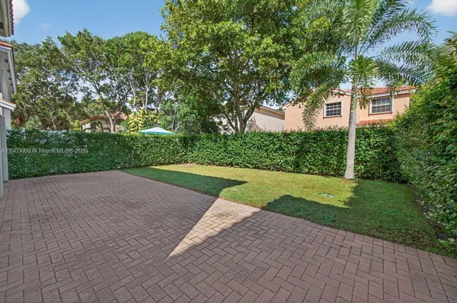 a view of a park and trees