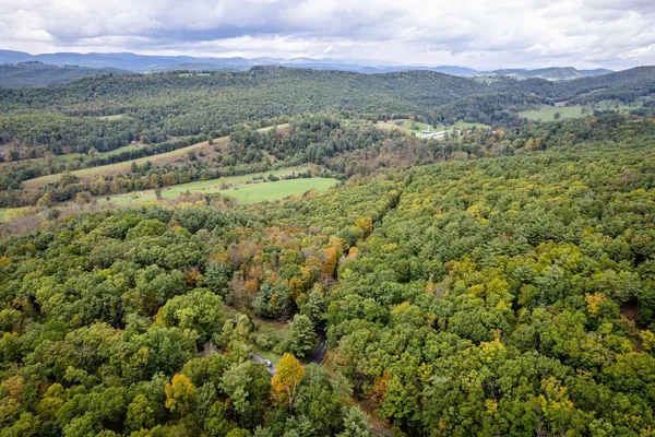 a view of a field with an ocean