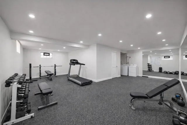 a view of a room with gym equipment