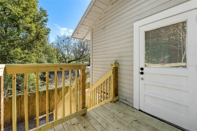 a view of wooden balcony