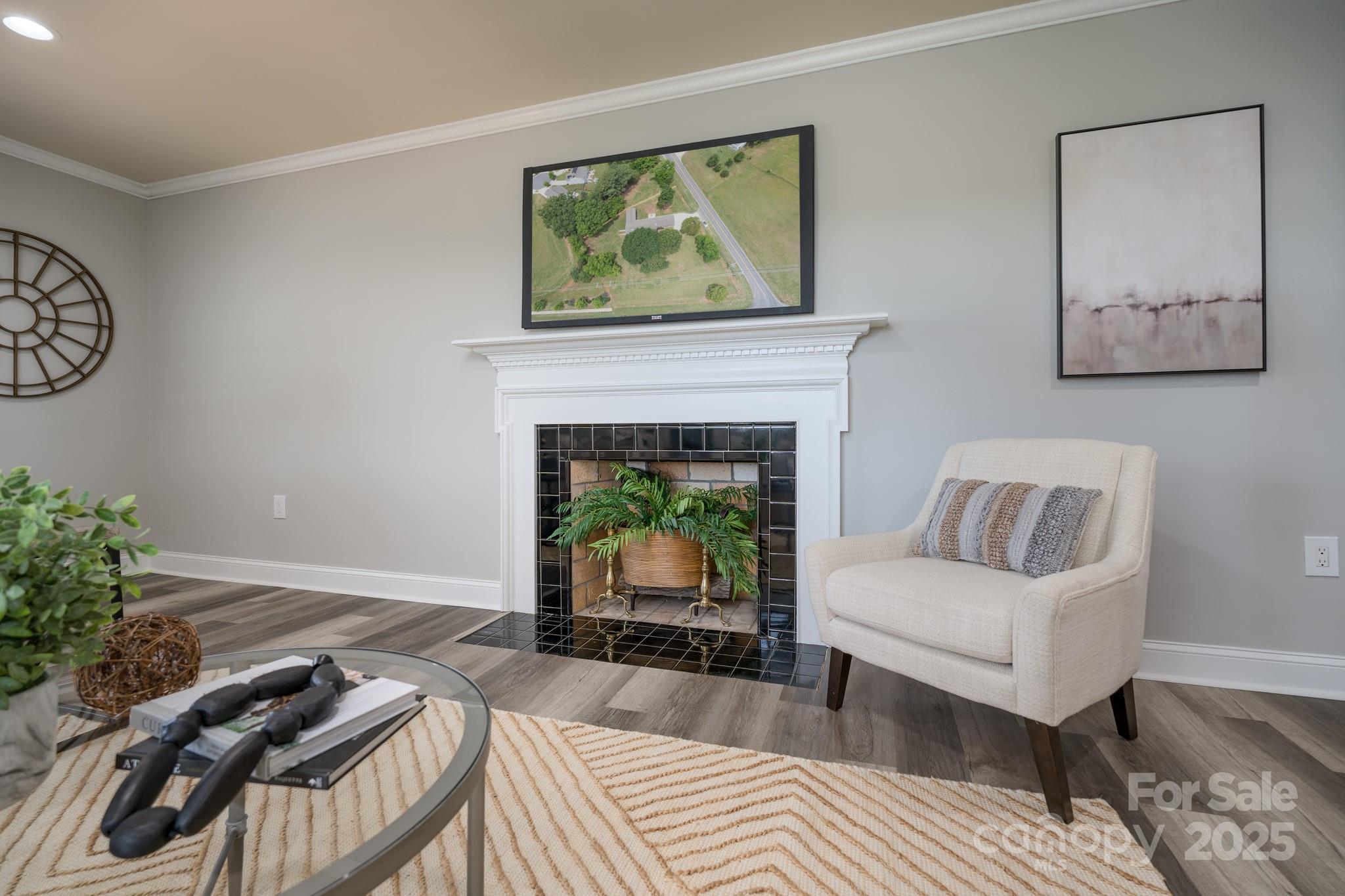 6211 Rock Island Road Charlotte, NC 28278 - Photo 6 of 36 a living room with furniture and a fireplace