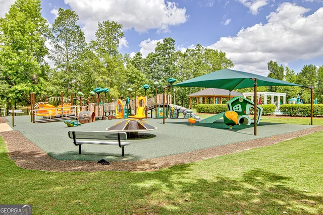 a view of a park with slide