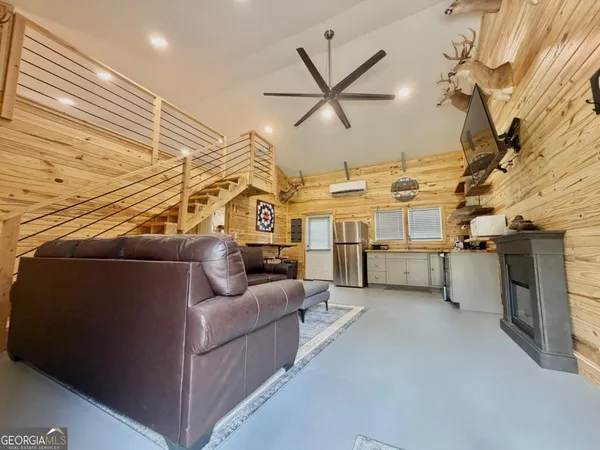 a living room with furniture