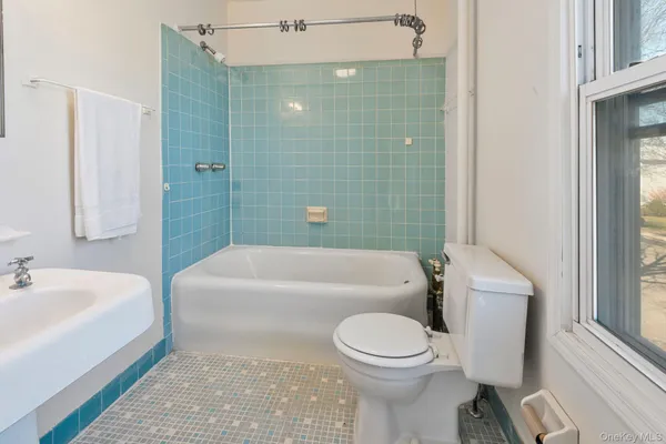 a bathroom with a toilet a sink and bathtub