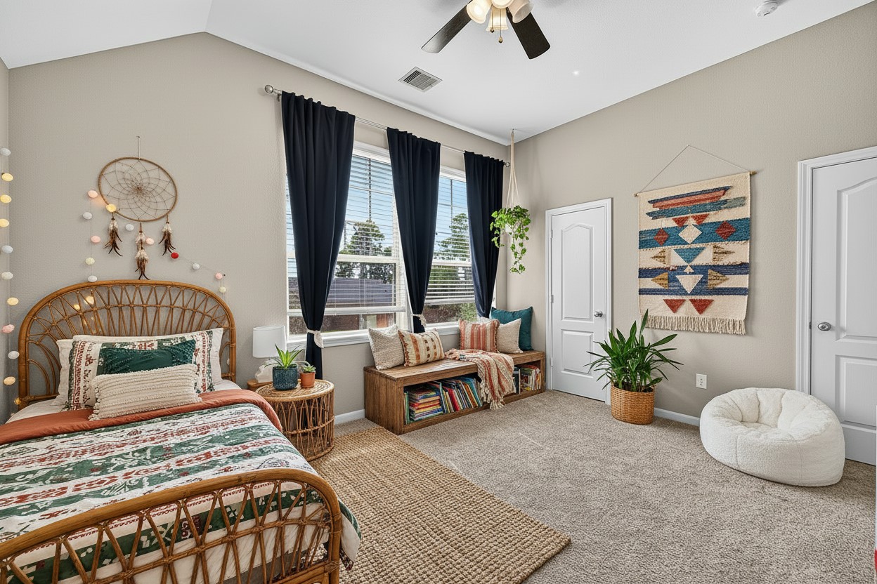 12751 Sweet Root Lane Humble, TX 77346 - Photo 20 of 29 a bedroom with a bed a potted plant and a large window